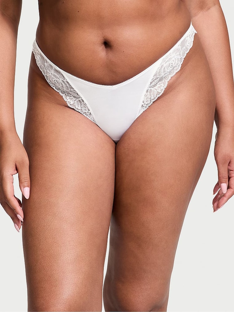 Victoria's Secret White Thong Rose Lace Trim Knickers - Image 1 of 3