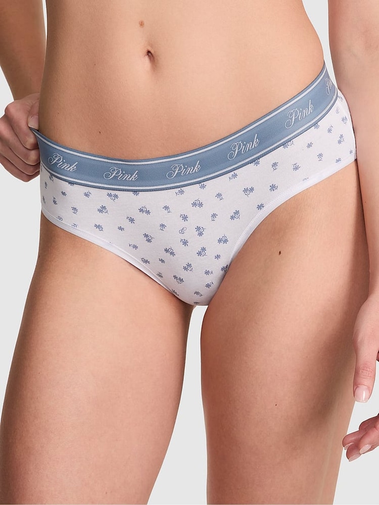 Victoria's Secret PINK White Floral Hipster Cotton Logo Knickers - Image 1 of 3