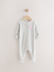 Grey/White 2 Pocket Stripe 100% Cotton Sleepsuit 2 Pack - Image 2 of 5