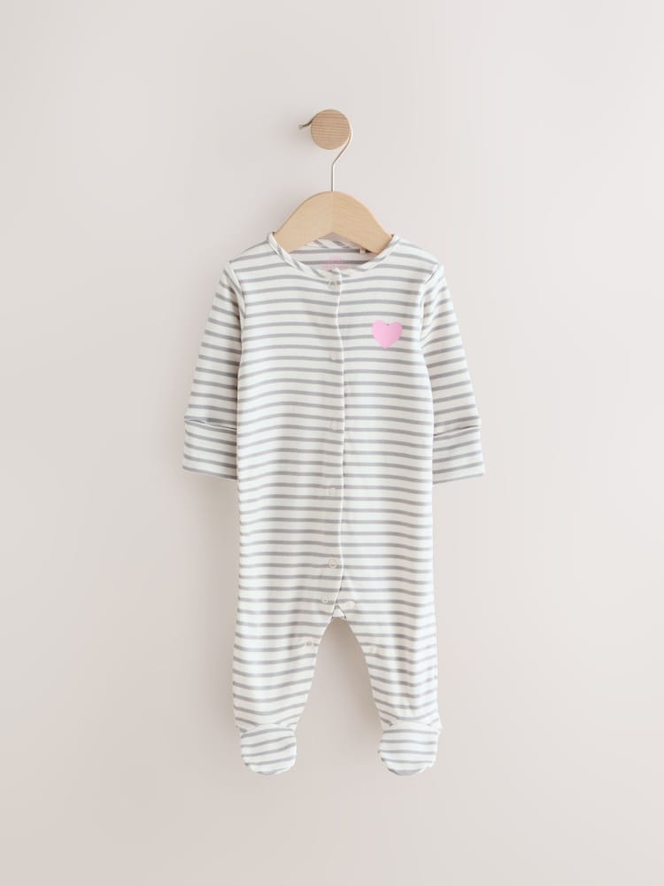 Grey/White 2 Pocket Stripe 100% Cotton Sleepsuit 2 Pack - Image 2 of 5