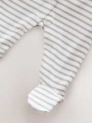 Grey/White 2 Pocket Stripe 100% Cotton Sleepsuit 2 Pack - Image 5 of 5