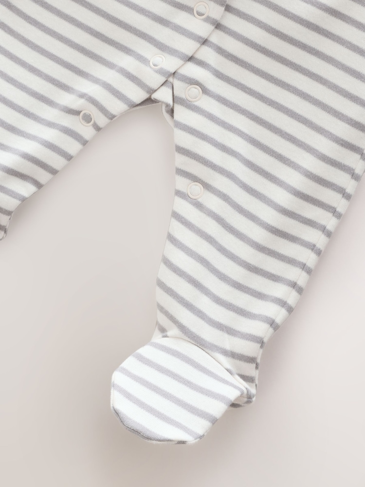 Grey/White 2 Pocket Stripe 100% Cotton Sleepsuit 2 Pack - Image 5 of 5