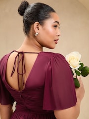 Lipsy Berry Red Curve Short Sleeve Pearl Trim Mesh Maxi Bridesmaid Dress - Image 2 of 4