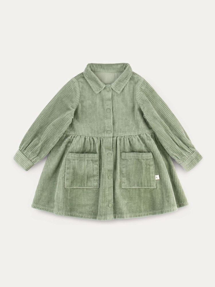 KIDLY Green 100% Organic Cotton Corduroy Shirt Dress - Image 1 of 4