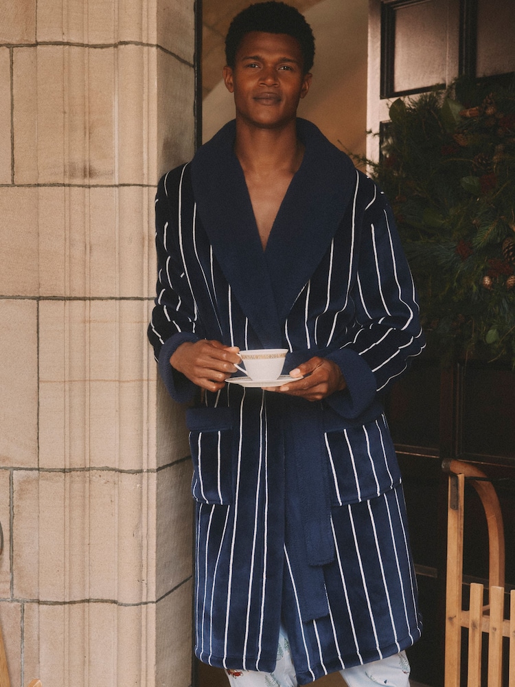 Joules Montague Navy Fleece Dressing Gown - Image 1 of 9