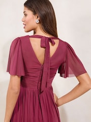 Lipsy Berry Red Short Sleeve Pearl Trim Mesh Maxi Bridesmaid Dress - Image 5 of 5