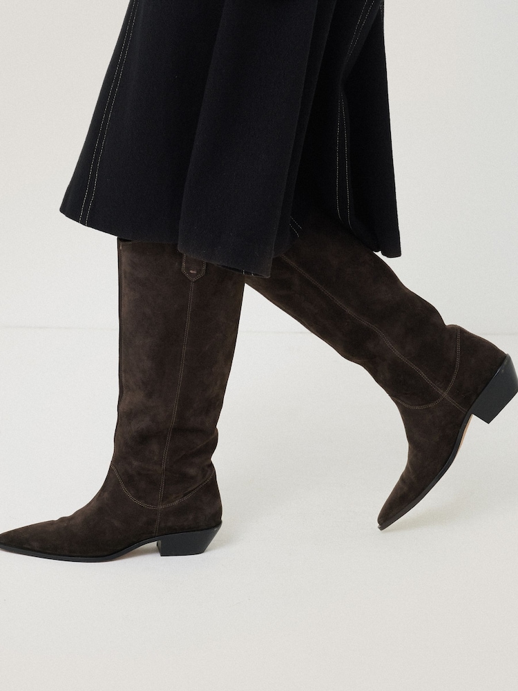 Jigsaw Brown Suede Knee High Western Boots - Image 2 of 6