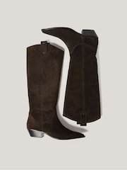 Jigsaw Brown Suede Knee High Western Boots - Image 5 of 6
