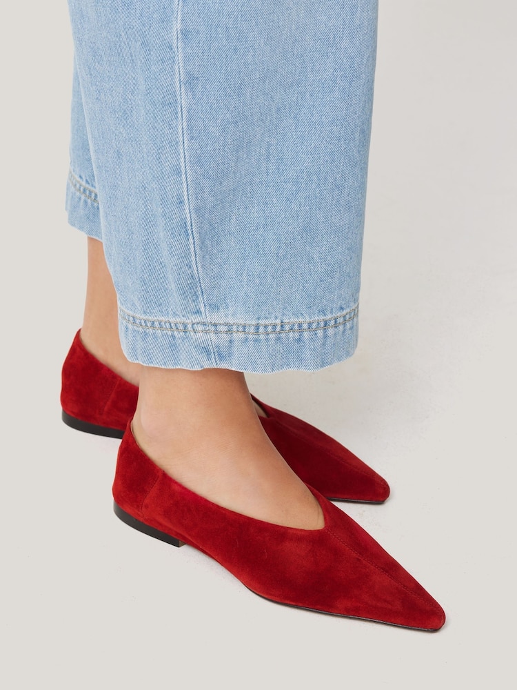 Jigsaw Red Flat Pointed Linnie Ballerina Shoes - Image 1 of 5