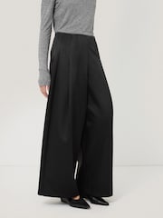 Jigsaw Black Satin Volume Cropped Trousers - Image 1 of 7