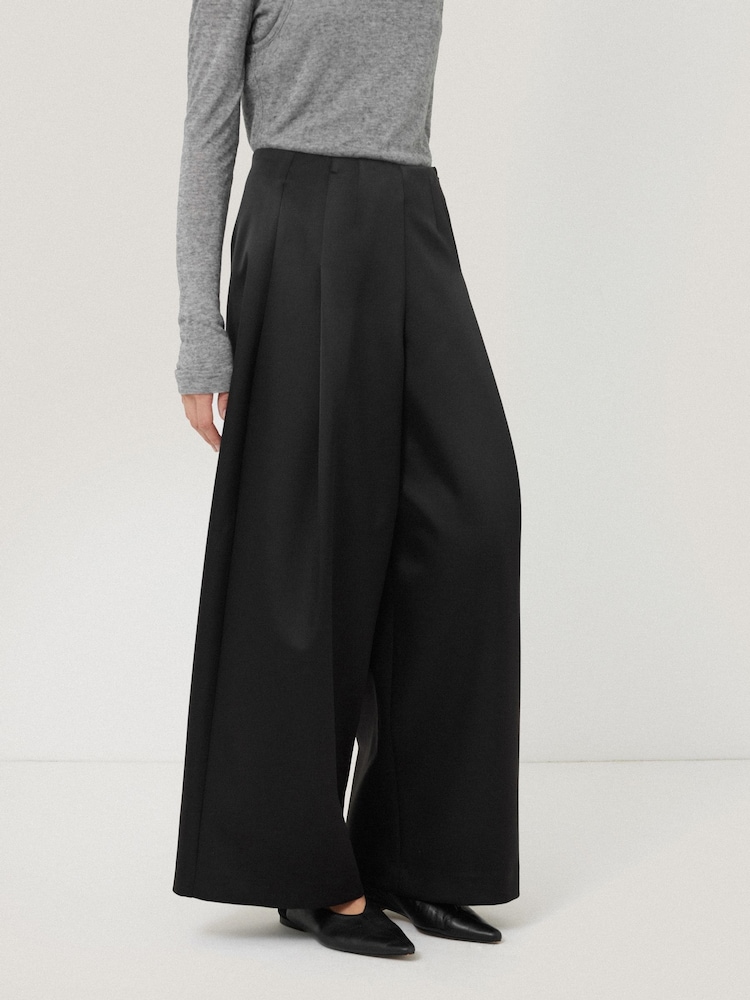 Jigsaw Black Satin Volume Cropped Trousers - Image 1 of 7