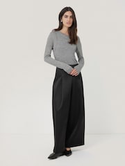 Jigsaw Black Satin Volume Cropped Trousers - Image 4 of 7