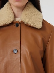 Jigsaw Orange Tan Leather Cropped Jacket - Image 2 of 7