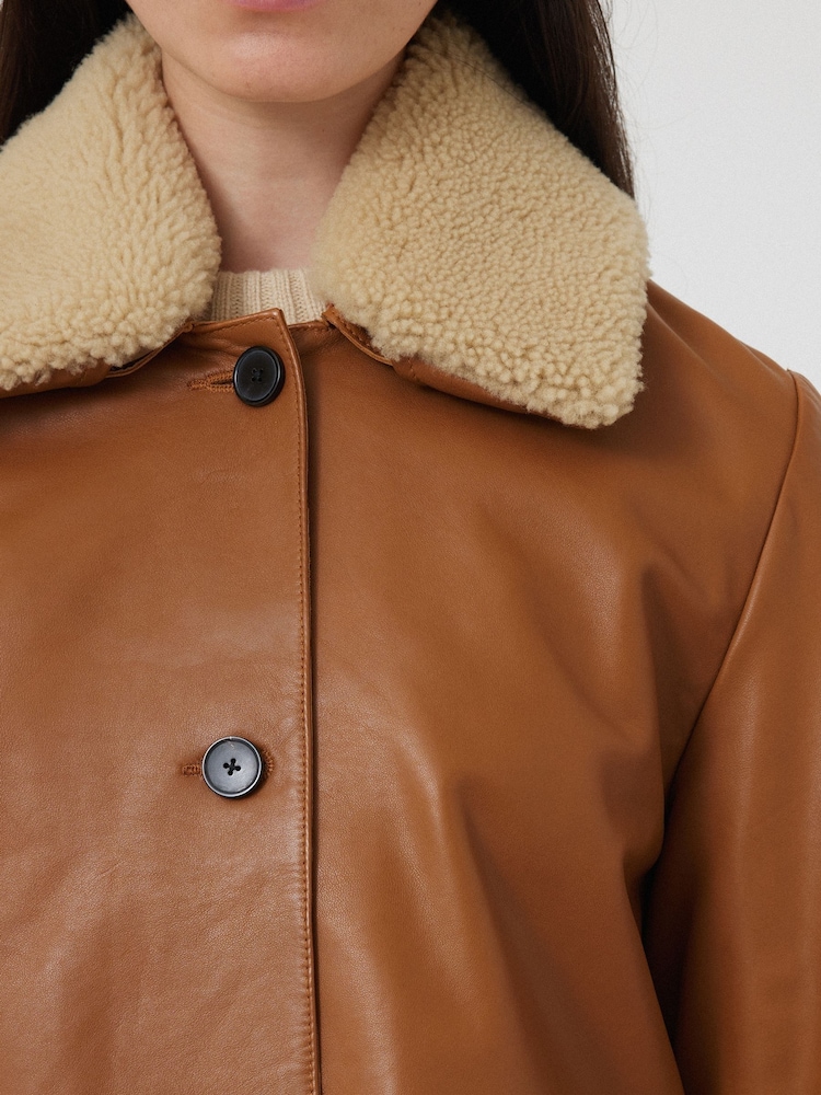 Jigsaw Orange Tan Leather Cropped Jacket - Image 2 of 7