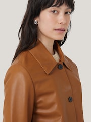 Jigsaw Orange Tan Leather Cropped Jacket - Image 4 of 7
