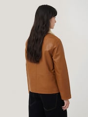 Jigsaw Orange Tan Leather Cropped Jacket - Image 5 of 7