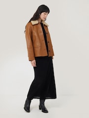 Jigsaw Orange Tan Leather Cropped Jacket - Image 6 of 7
