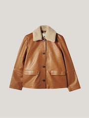 Jigsaw Orange Tan Leather Cropped Jacket - Image 7 of 7