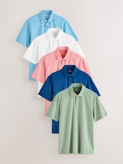 Bright Conversational Print Regular Fit Short Sleeve Jersey Polo Shirts 5 Pack - Image 1 of 17