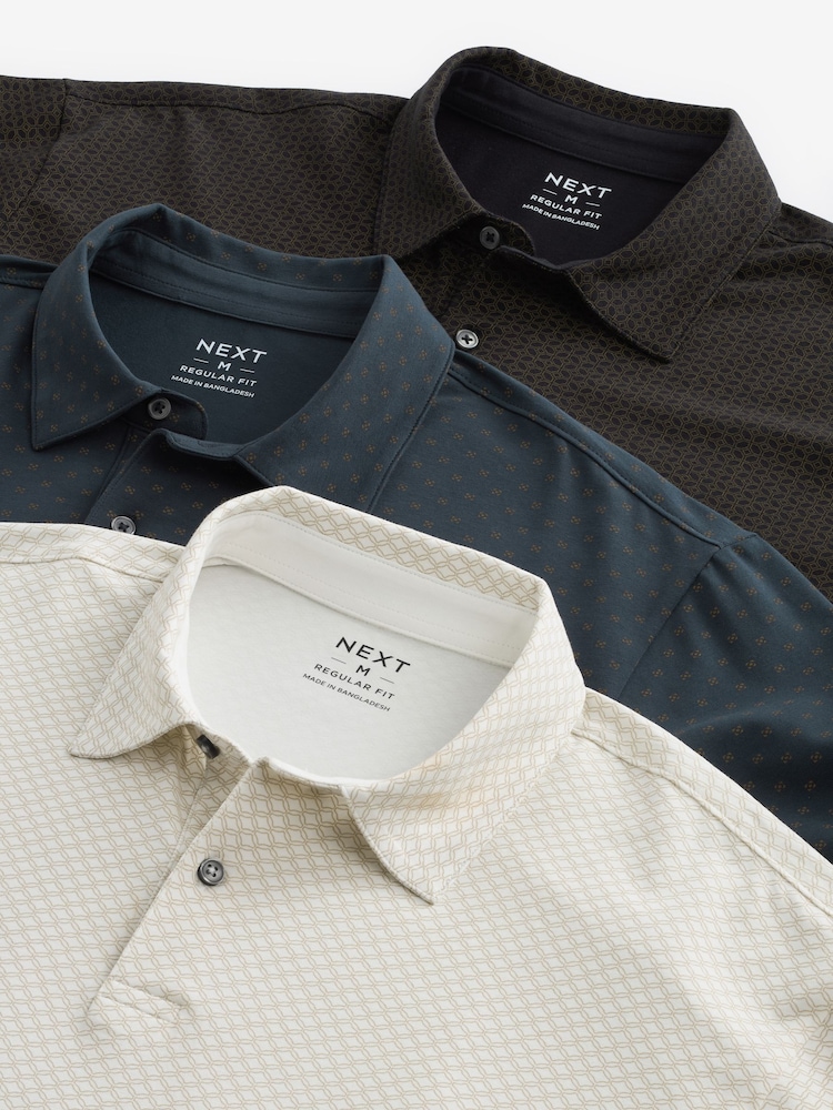 Gold Regular Fit Short Sleeve Jersey Polo Shirts 3 Pack - Image 1 of 12