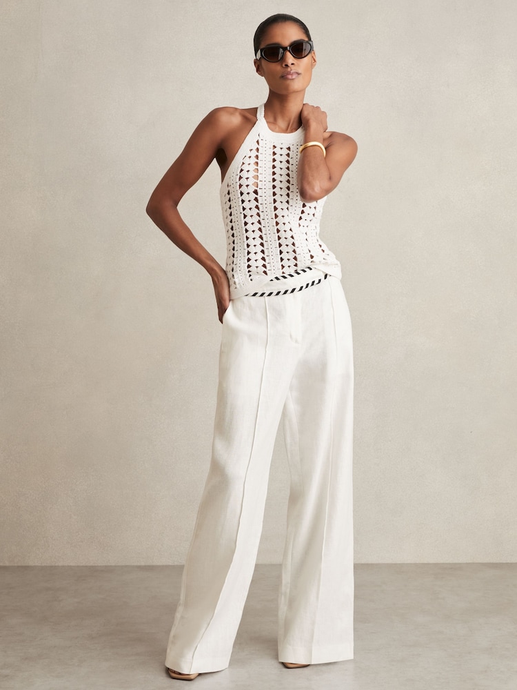 Weiß - Reiss – Fawn – Leinenhose mit weitem Bein und Überwendlingsstich - Bild 1 von 6 Weiß - Reiss – Fawn – Leinenhose mit weitem Bein und Überwendlingsstich - Bild 1 von 6