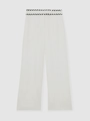 Blanc - Reiss Fawn Linen Wide-Leg Whipstitch Trousers - Image 2 de 6
