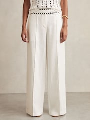 Blanc - Reiss Fawn Linen Wide-Leg Whipstitch Trousers - Image 3 de 6