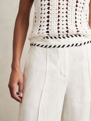 Blanc - Reiss Fawn Linen Wide-Leg Whipstitch Trousers - Image 4 de 6