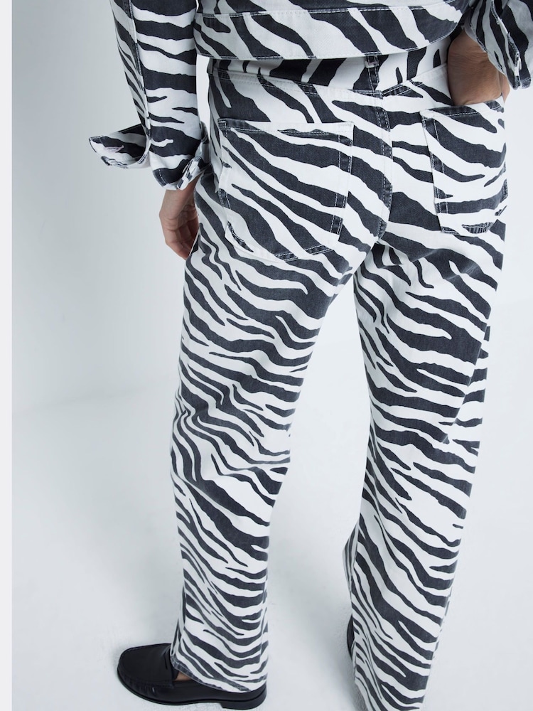 River Island Black Zebra Relaxed Straight 100% Cotton Jeans - Image 2 of 6