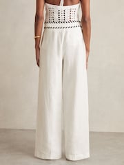Reiss White Fawn Petite Linen Wide-Leg Whipstitch Trousers - Image 5 of 7