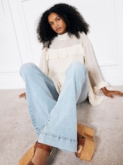 River Island Blue High Rise Tummy Hold Flare Jeans - Image 4 of 7