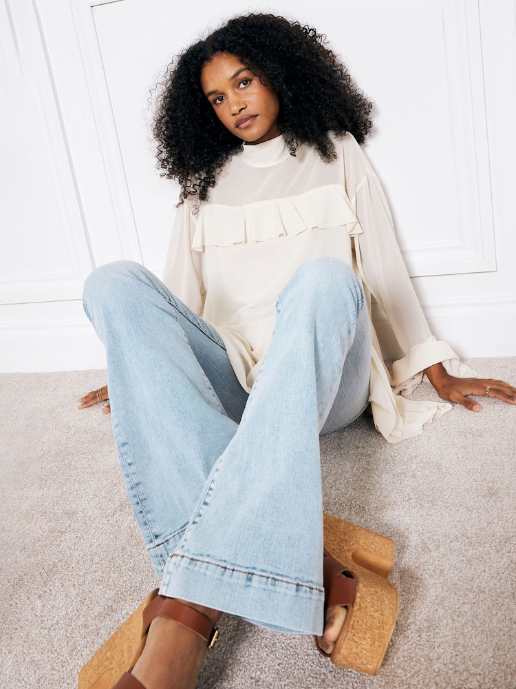 River Island Blue High Rise Tummy Hold Flare Jeans - Image 4 of 7