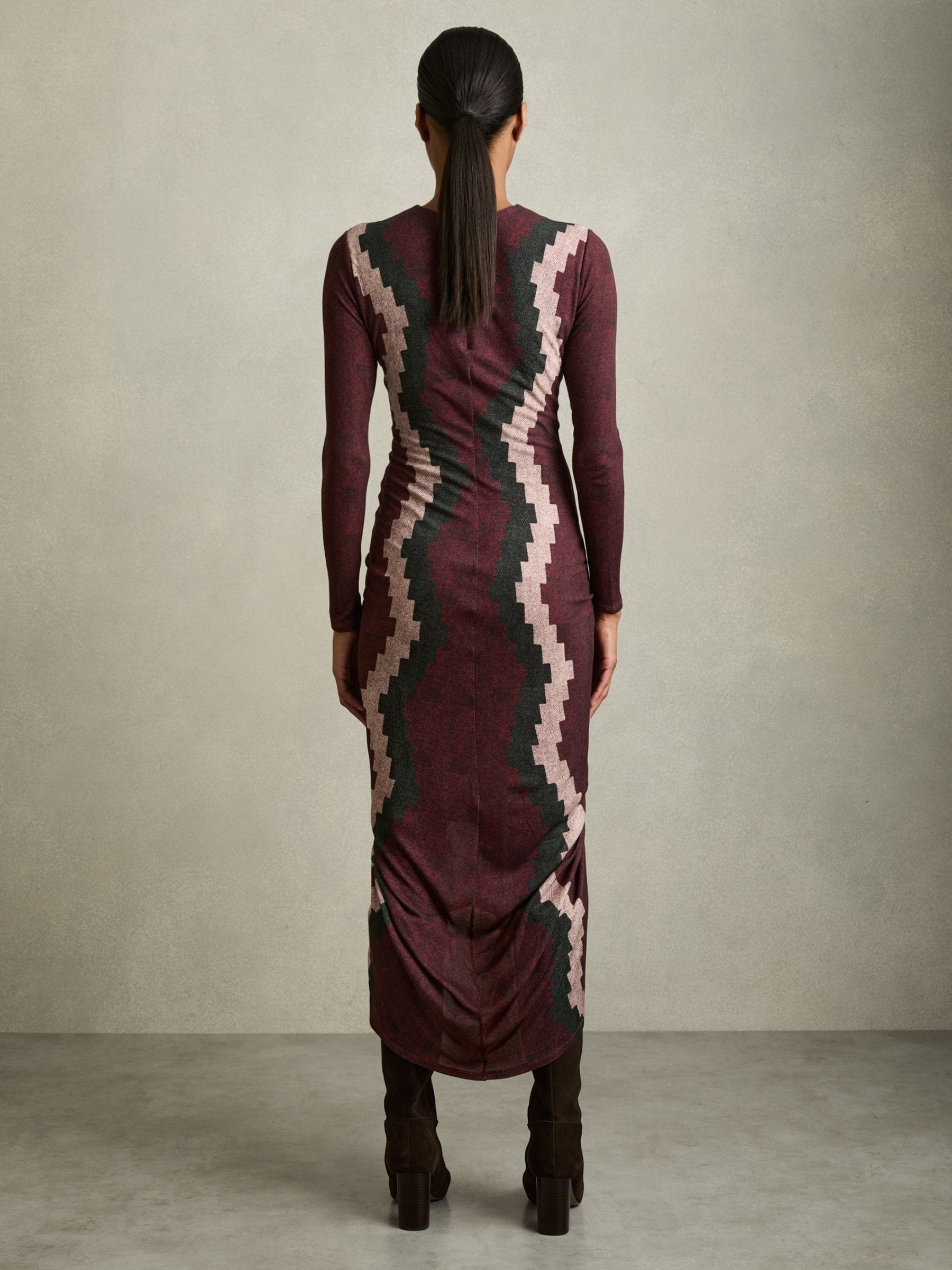Buy Reiss Burgundy Georgia Petite Jersey Ruched Printed