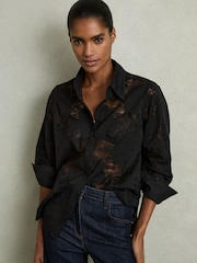 Reiss Black Lacey Lace-Front Shirt With Cotton - Image 1 of 6