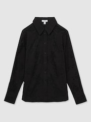 Reiss Black Lacey Lace-Front Shirt With Cotton - Image 2 of 6