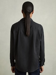 Reiss Black Lacey Lace-Front Shirt With Cotton - Image 5 of 6
