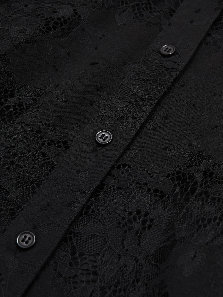 Reiss Black Lacey Lace-Front Shirt With Cotton - Image 6 of 6