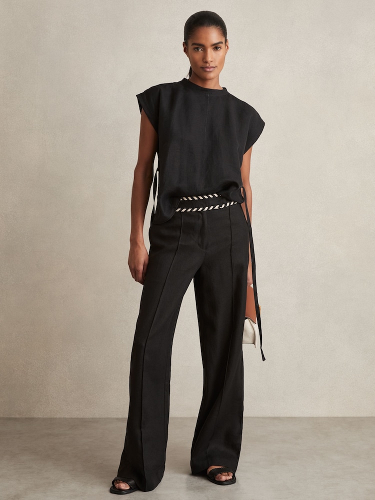 Schwarz - Reiss – Fawn – Leinenhose mit weitem Bein und Überwendlingsstich - Bild 1 von 6 Schwarz - Reiss – Fawn – Leinenhose mit weitem Bein und Überwendlingsstich - Bild 1 von 6