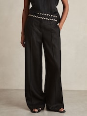 Schwarz - Reiss Fawn Linen Wide-Leg Whipstitch Trousers - Image 3 of 6