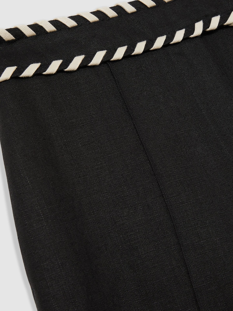 Schwarz - Reiss Fawn Linen Wide-Leg Whipstitch Trousers - Image 6 of 6
