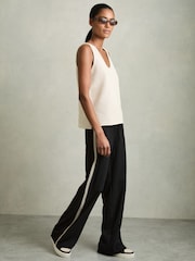 Reiss Black Inaya Petite Wide-Leg Embroidered Trousers - Image 1 of 7