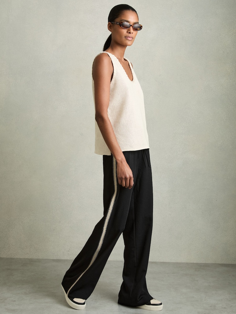 Reiss Black Inaya Petite Wide-Leg Embroidered Trousers - Image 1 of 7