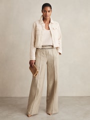Neutral - Reiss Fawn Linen Wide-Leg Whipstitch Trousers - Bild 1 von 5
