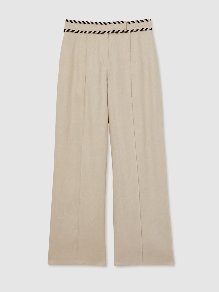 Neutral - Reiss Fawn Linen Wide-Leg Whipstitch Trousers - Bild 2 von 5