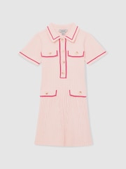 Reiss Pink Sofia 13-14 yrs Rib-Knit Button-Down Dress - Image 1 of 4
