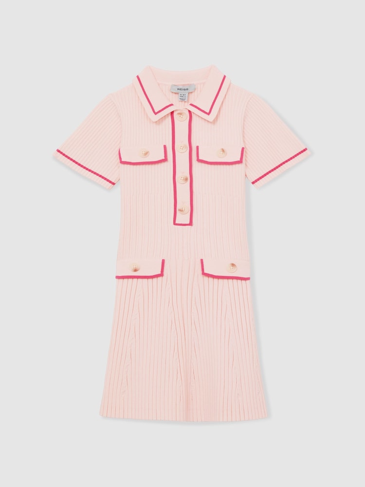 Reiss Pink Sofia 13-14 yrs Rib-Knit Button-Down Dress - Image 1 of 4