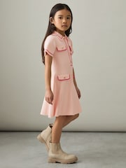 Reiss Pink Sofia 13-14 yrs Rib-Knit Button-Down Dress - Image 3 of 4