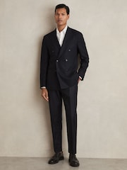 Reiss Navy Club Slim-Fit Double-Breasted Textured Wool-Blend Suit Blazer - Image 1 of 8
