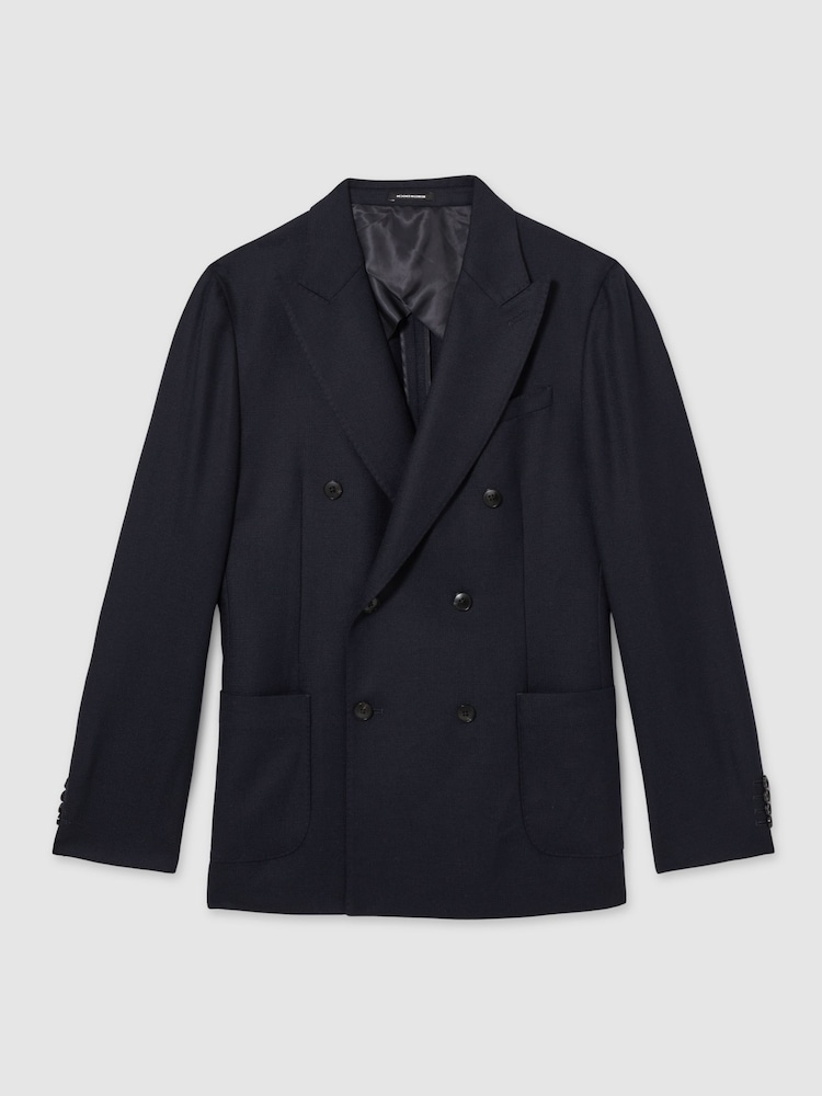 Reiss Navy Club Slim-Fit Double-Breasted Textured Wool-Blend Suit Blazer - Image 3 of 8