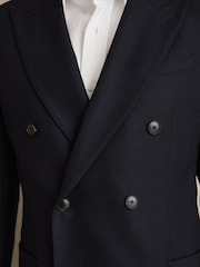 Reiss Navy Club Slim-Fit Double-Breasted Textured Wool-Blend Suit Blazer - Image 4 of 8